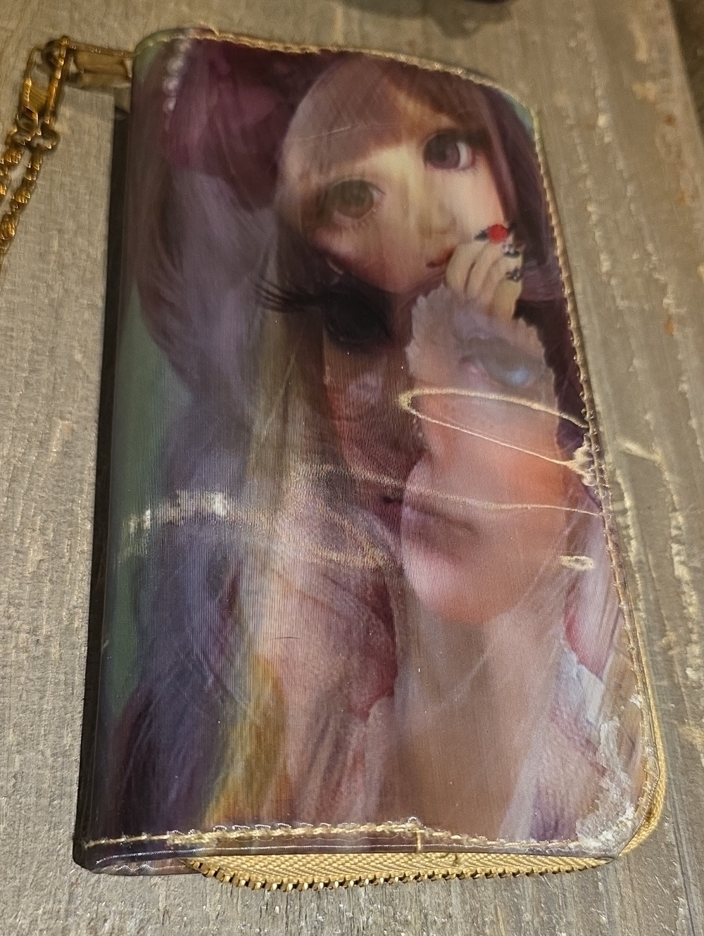 Anime Art Zip Wallet Phone Case - Purple Printed Design